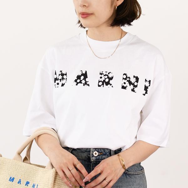 MARNI マルニ Tシャツ カットソー Pop Fields ロゴ コットンTシャツ THJET4...