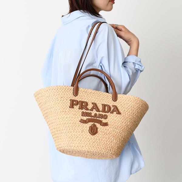 PRADA プラダ かごバッグ バッグ ラージ ラフィアxレザー トートバッグ 1BG470 2CX...