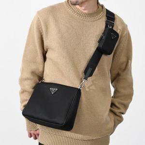 PRADA プラダ バッグ Re-Nylon サフィアーノレザーショルダーバッグ 2VH113 2DMH メンズ 男性 ユニセックス NERO ブラック 黒 レザー ポーチ トライアングル