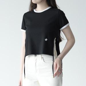 PATOU パトゥ トップス コットンリブ カットアウト Tシャツ JE105 9978 レディース ブラック 黒 半袖 春夏 ショート丈 カジュアル おすすめ ギフト