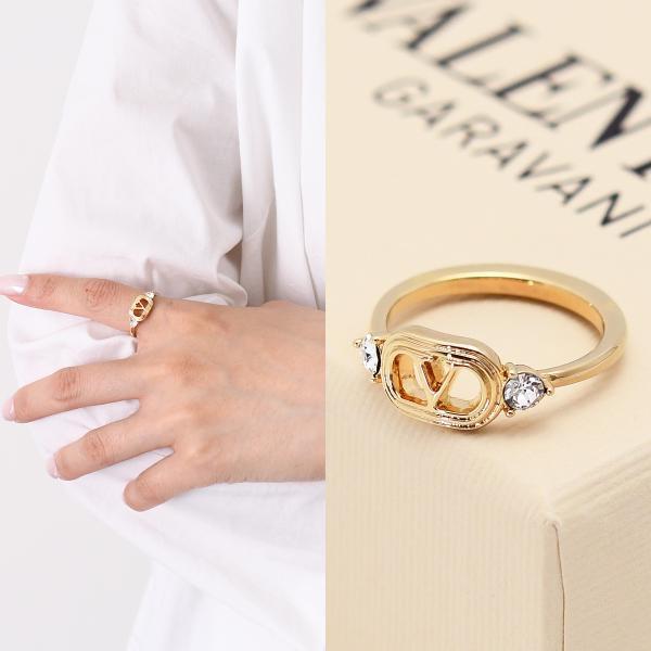 VALENTINO ヴァレンティノ リング アクセサリー オヴァレット メタル x スワロフスキーク...