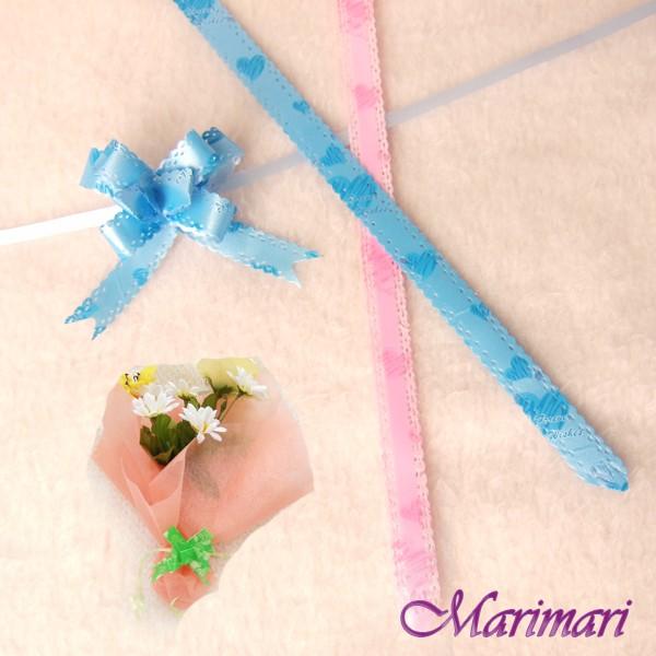 ワンタッチリボン お届け時サイズ約12×約240mm手描き風ハート模様 ラッピング用縁レース仕様10...