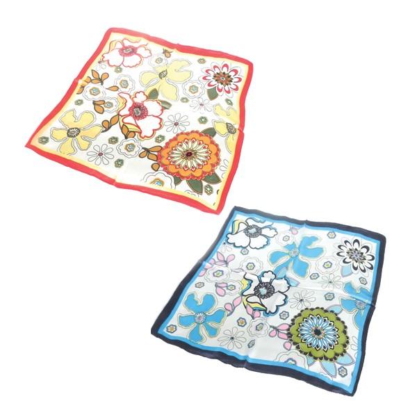 訳あり シルク100％スカーフ  カトレアの花  ネッカチーフサイズ 約50cm　正方形　 レッドo...