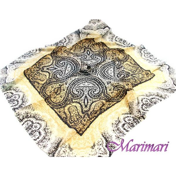 シルク100％ 大判スカーフ  唐草模様　ペイズリー柄  約80cm正方形  アラベスク　ブラック　...