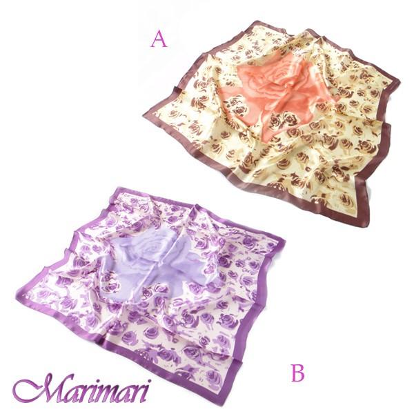 シルク100％スカーフ  薔薇 薔薇 薔薇 シックなオレンジ系&amp;パープルで派手すぎない  大判 約8...