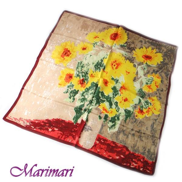 地紋入り 大判シルクスカーフ　巨匠の名画調ひまわり　男女兼用 額に入れて飾れるデザイン 　約80cm...