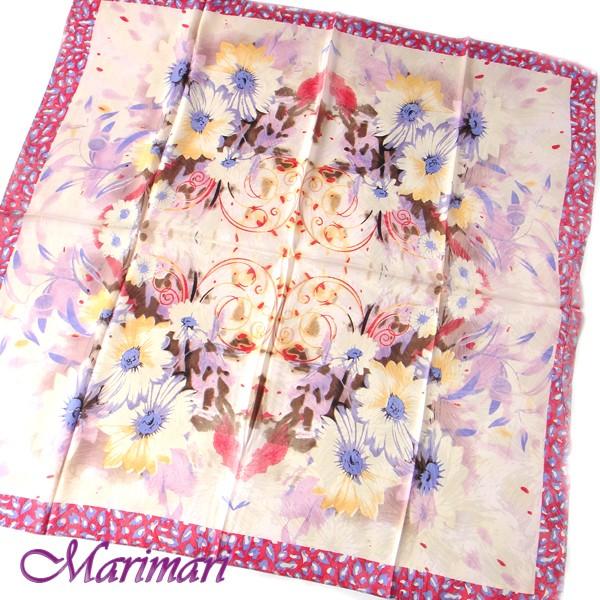 地紋入り 大判シルクスカーフ 少女マンガの世界  トリミング豹柄   ラベンダーのぼかし マーガレッ...