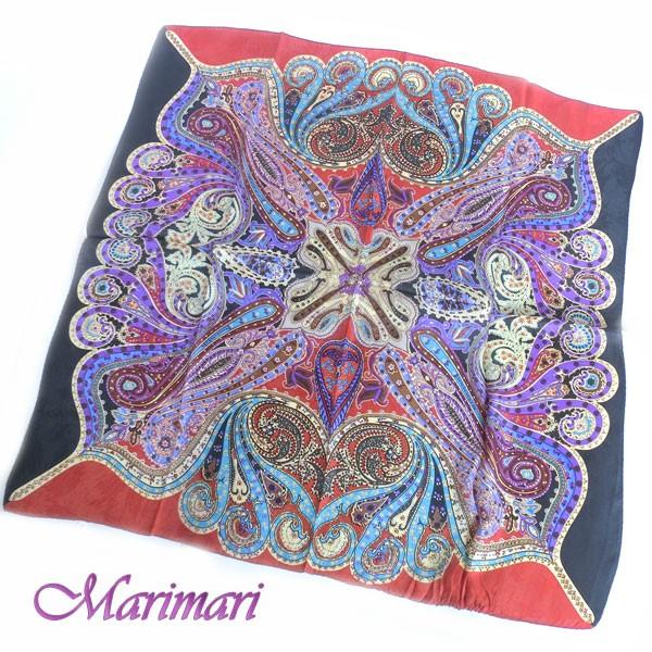 訳あり 地紋入り 大判シルクスカーフ　ペイズリー柄　ペイズリーの地紋が美しい　オリエンタル調　約80...