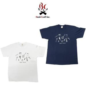 BushCraftInc. (ブッシュクラフト) プリント半袖Tシャツ(道具) 161399010 ユニセックス ホワイト色 メトロブルー色 焚き火 アウトドア キャンプ｜selectshopmu