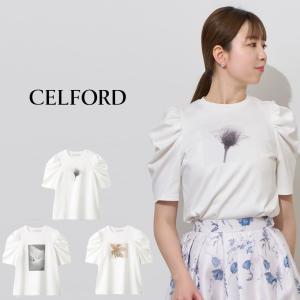 CELFORD バリエーションプリントＴシャツ cwct242003 レディース トップス カットソー ボリューム袖 シンプル 上品｜セレクトショップムー Yahoo!店