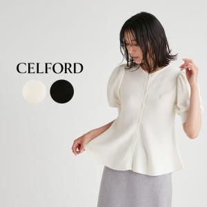 SALE50%OFF CELFORD カシミヤ混ペプラムニットカーディガン cwnt234026 レディース 半袖 トップス パフスリーブ カシミヤ混 羽織 上品 ロゴ刺繍｜selectshopmu