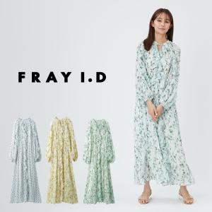 FRAY I.D ラッフルシフォンプリントワンピース fwfo241076 レディース ドレス ロング丈 幾何学柄 脚長効果 花柄ワンピ 春ワンピース｜selectshopmu