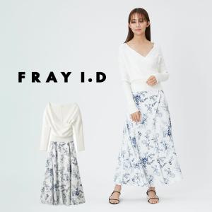 FRAY I.D フレイアイディー カシュクールニットコンビワンピース fwno241093 レディース ドレス ロング丈 フレアスカート オフショルダー｜selectshopmu