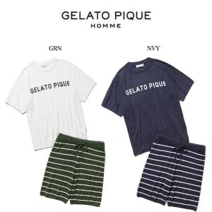 GELATO PIQUE HOMME ジェラートピケオム メンズ スムーズィーロゴジャガードプルオーバー&amp;ハーフパンツSET pmnt221083 ルームウェアー ペアコーデ