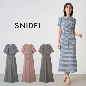 SNIDEL ギンガムメローワンピース swco242053 レディース ドレス ロング丈 半袖 チェック リボン レースアップ デイリー 女子会｜selectshopmu