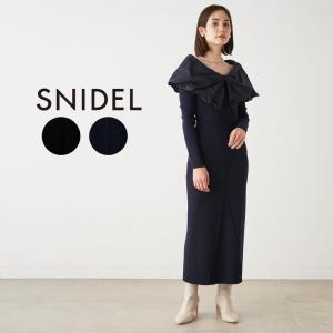 SALE50%OFF SNIDEL バルーンカラードッキングニットワンピース swno234125 レディース ロング丈 バルーン襟 小顔効果 スタイルアップ｜selectshopmu