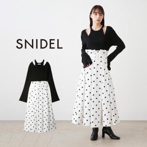 SNIDEL タフタスカートドッキングニットワンピース swno241008 レディース ドレス ロングワンピース フレア ドット柄 レイヤード｜selectshopmu