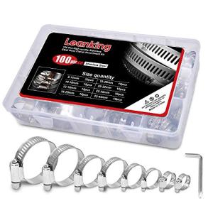 leanking ホースバンド ホースクランプ 100個入り ８サイズあり φ8〜44mm対応 調整可能 304ステンレス製 ねじタイプ 強力オ