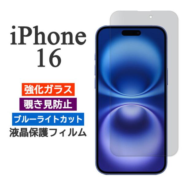 iPhone16 フィルム 液晶保護 覗き見防止 ブルーライトカット 9H 強化ガラス アイホン ア...