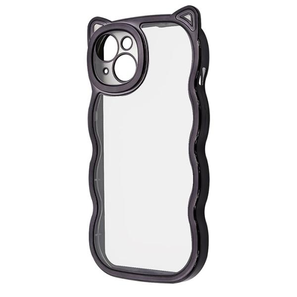 iPhone15 ケース ソフトケース 耐衝撃 バンパー カメラ保護 猫耳 うねうね メタリック T...