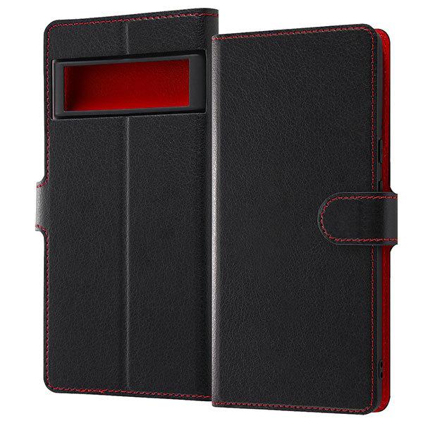 Google Pixel 6 Pro ケース 手帳型 耐衝撃 シンプル マグネット ブラック レッド...