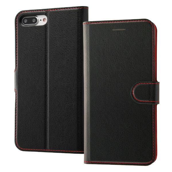 iPhone 8Plus 7Plus ケース 手帳型 シンプル マグネット ブラック レッド カバー...