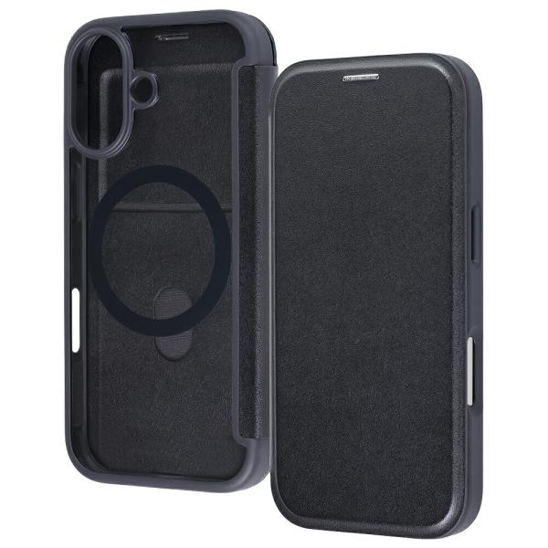 iPhone17 ケース 手帳型 クリアフリップケース マグネット マグネット充電対応 ブラック カ...