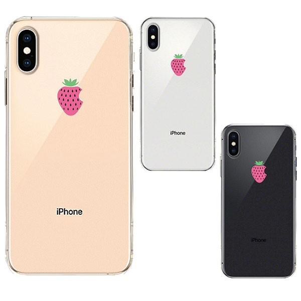 iPhoneXS iPhoneX ケース ソフトケース クリア ワイヤレス充電対応 イチゴ 苺 アイ...