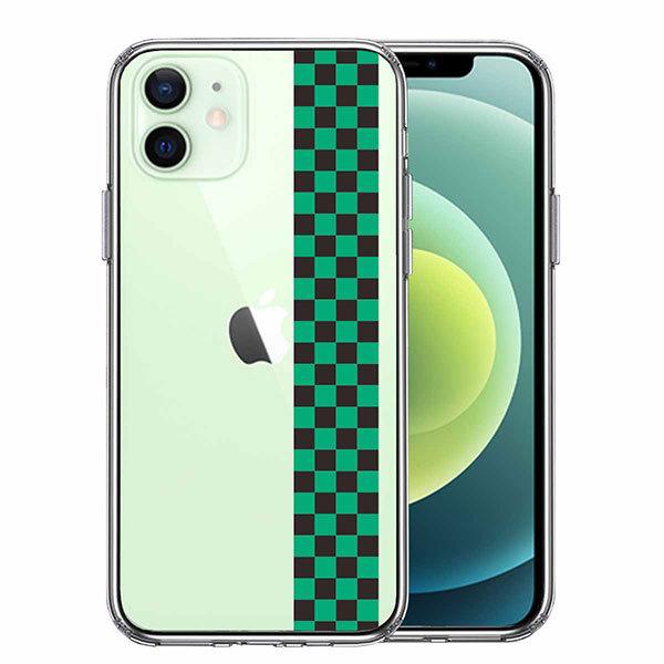 iPhone12mini ケース ハードケース ハイブリッド クリア 和柄 帯 市松 常盤緑 黒 カ...