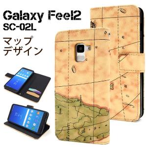 Galaxy Feel2 SC-02L ケース 手帳型 マップデザイン カバー ギャラクシー フィール ツー スマホケース｜selectshopsig