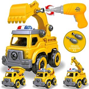 4-in-1男の子のための車のおもちゃを分解するDIYエンジニアリング建設トラックおもちゃの乗り物-ダンプトラックセメントミキサー掘削機 並行輸入｜selectshopwakagiya