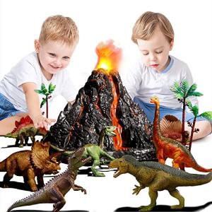 TEMI リアルな恐竜のおもちゃ アクションフィギュア 9体パック 子供用 3 4 5 6歳 大きな火山おもちゃセット 模擬火山噴火 音 並行輸入｜selectshopwakagiya