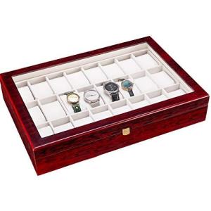 Fosinz 24スロット 木製ケース 腕時計ディスプレイボックス 男女兼用 ガラストップ コレクションボックス ジュエリー収納 オーガ｜selectshopwakagiya
