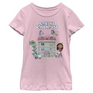Gabby's Dollhouse Girl's Dollhouse Group T-Shirt  Pink  Small 並行輸入｜selectshopwakagiya
