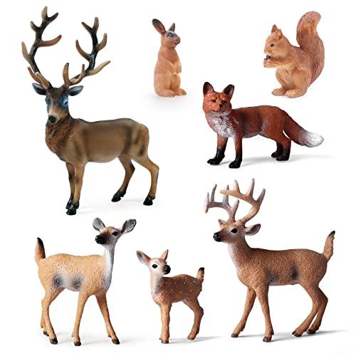 SIENON 7ピース 森の動物フィギュア おもちゃ 森の動物の置物 ミニチュア動物おもちゃ 鹿の家...