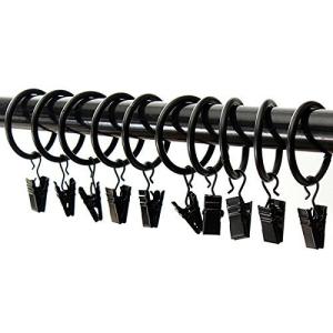 black - 20 Packs Metal Chrome 3.8cm inch Shower Curtain Clips Ring｜selectshopwakagiya