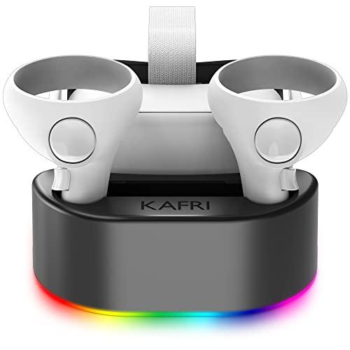 KAFRI Oculus Quest 2用充電ドック LEDライト付きVRヘッドセット充電スタンドと...