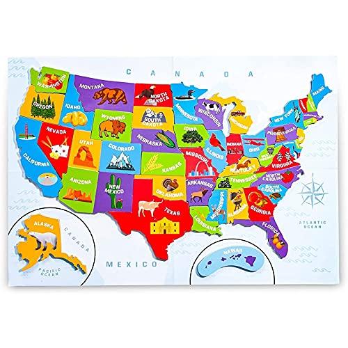 U.S. Puzzle アメリカ合衆国地図 44個の磁気ピース付き 19 x 13インチ 並行輸入