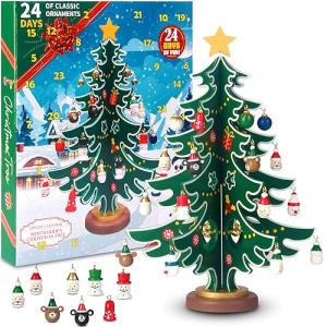 デスクトップの木製クリスマスツリーと30のクリスマスオーナメントを備えたマイアゴクリスマスアドベントカレンダー少年少女と子供のための24 並行輸入｜selectshopwakagiya