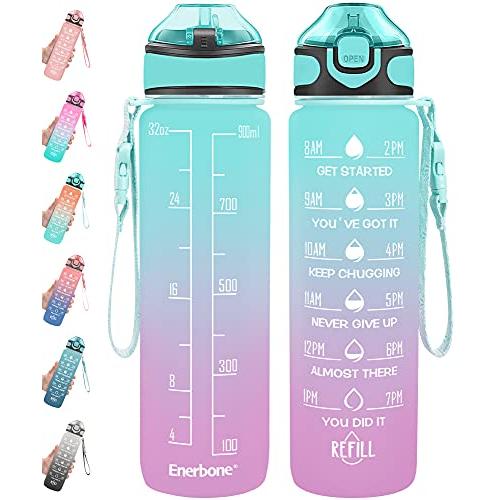 Enerbone 32 oz Water Bottle with Times to Drink an...