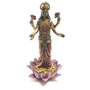 幸運の象徴 吉祥天 蓮の上のラクシュミー 彫像 ヒンズー神/ Lakshmi Hindu Goddess on Lotus Statue Sculp｜selectshopwakagiya