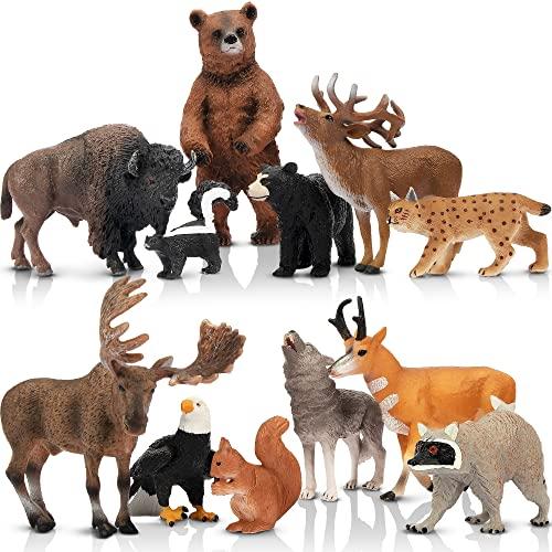 TOYMANY　12PCS 北アメリカ 森の動物フィギュア　野生動物フィギュアセット　リアルな動物模...