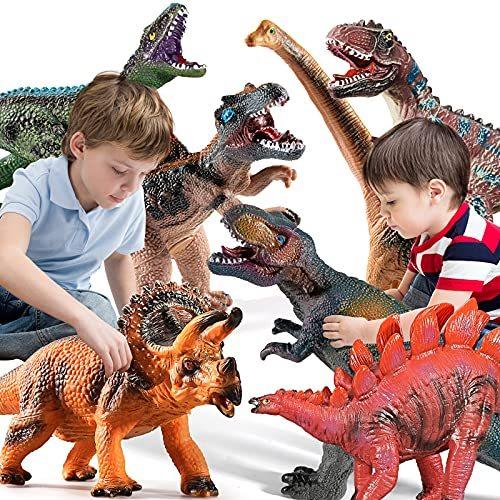 TEMI7ピース子供と幼児のためのジャンボ恐竜のおもちゃジュラシックワールド恐竜T-レックストリケラ...