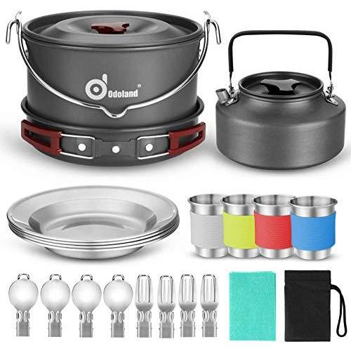 Odoland 22pcs Camping Cookware Mess Kit Large Size...