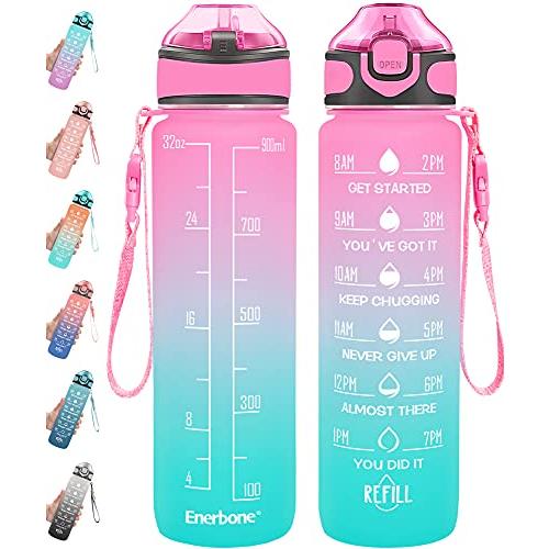 Enerbone 32 oz Water Bottle with Times to Drink an...