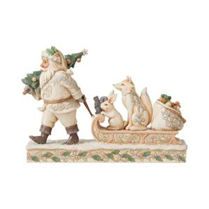 Enesco Jim Shore Heartwood Creek White Woodland Santa Pulling Animal 並行輸入｜selectshopwakagiya