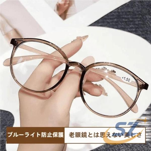 リーディンググラス フレーム 老眼鏡 ブラック 丸眼鏡 PCメガネ 丸 ラウンド シェンヘン ブルー...