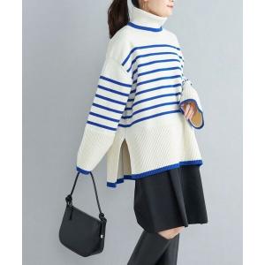 SHIPS / シップス 《予約》〈手洗い可能〉メリノウール ボーダー ワイドスリーブ タートルネック ニット◆