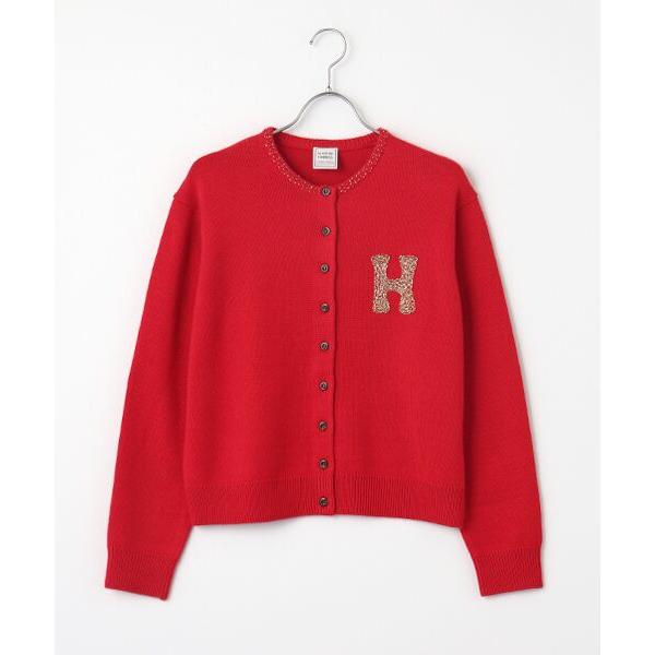Harriss / ハリス ビーズ刺繍レタードクルーカーディガン