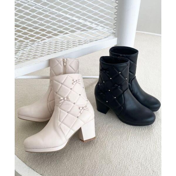 MAJESTIC LEGON / マジェスティックレゴン キルティングビジューリボンブーツ